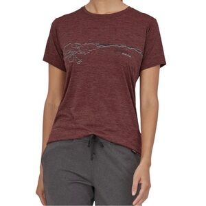 NWT! Patagonia Capilene Cool Daily Graphic T-Shirt Mountains Dark Ruby, Small